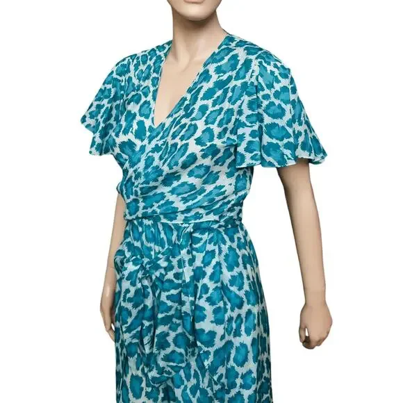 Diane von Furstenberg Green Animal Print Set of Wrap Top and Pants Size XS